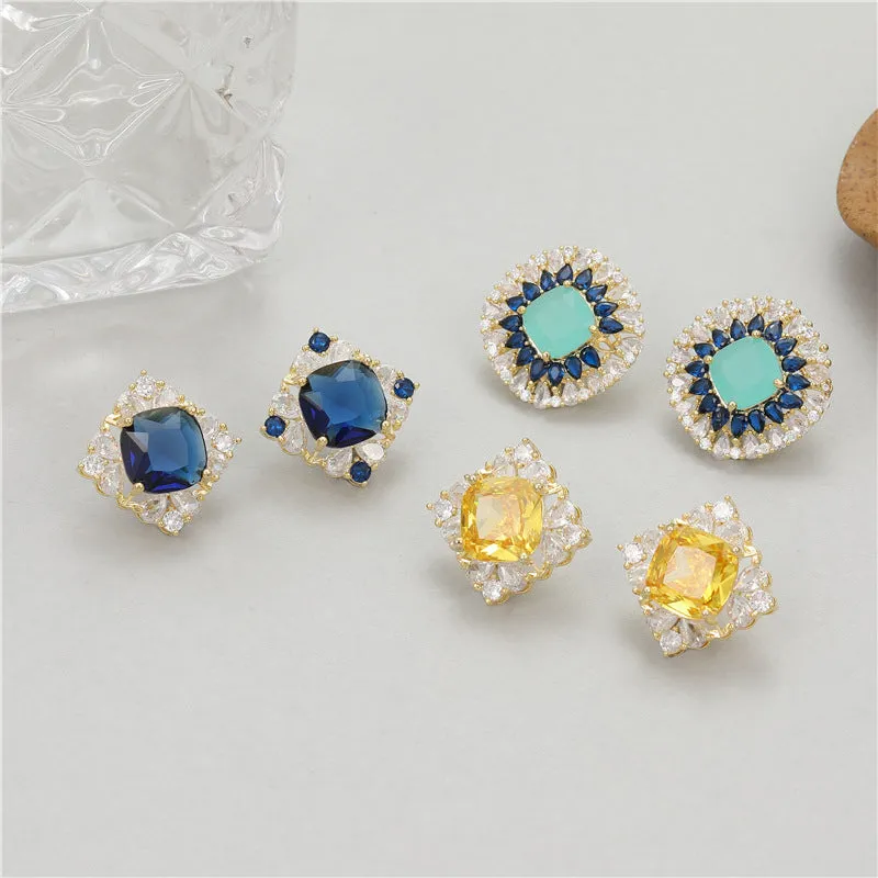 Wholesale Middle Ages Style S925 Silver Needle Earrings Blue Zirconium Stud Earrings