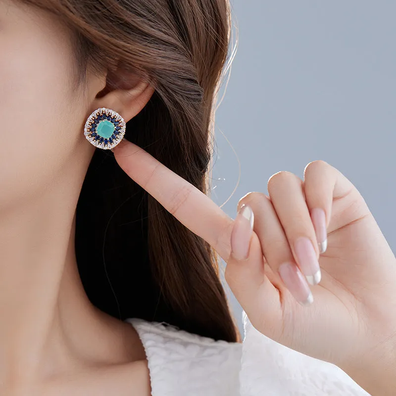 Wholesale Middle Ages Style S925 Silver Needle Earrings Blue Zirconium Stud Earrings