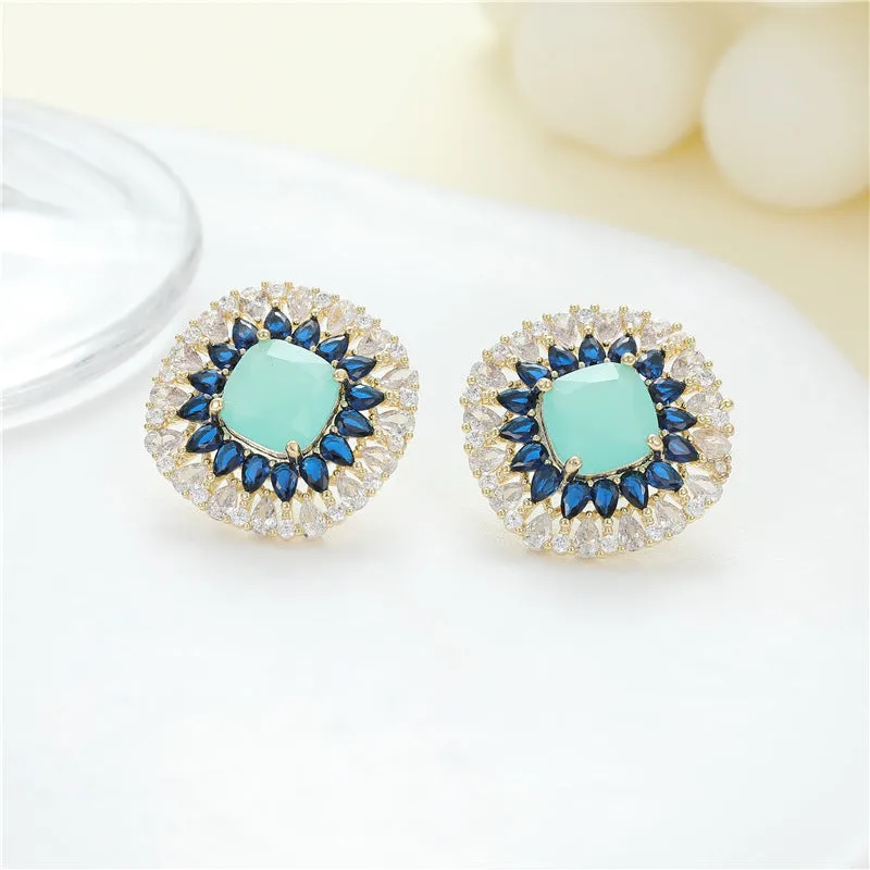 Wholesale Middle Ages Style S925 Silver Needle Earrings Blue Zirconium Stud Earrings