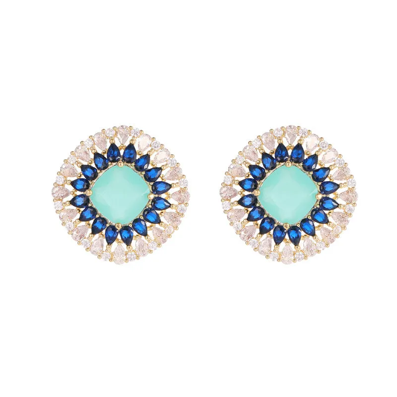 Wholesale Middle Ages Style S925 Silver Needle Earrings Blue Zirconium Stud Earrings