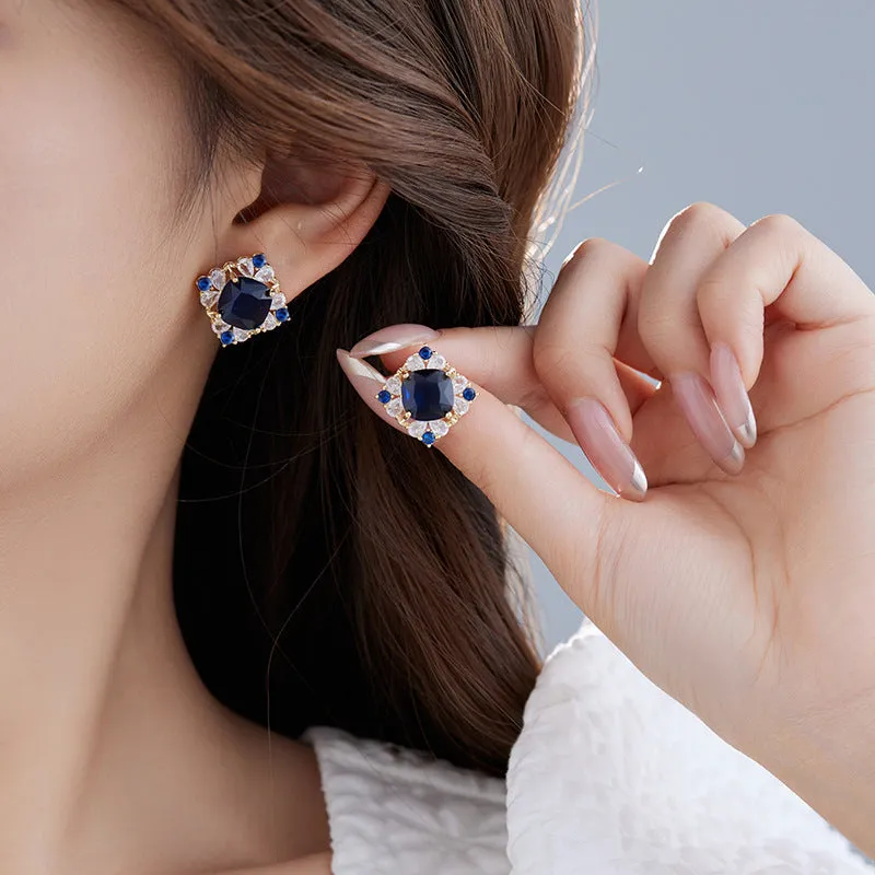 Wholesale Middle Ages Style S925 Silver Needle Earrings Blue Zirconium Stud Earrings