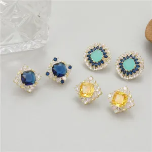 Wholesale Middle Ages Style S925 Silver Needle Earrings Blue Zirconium Stud Earrings