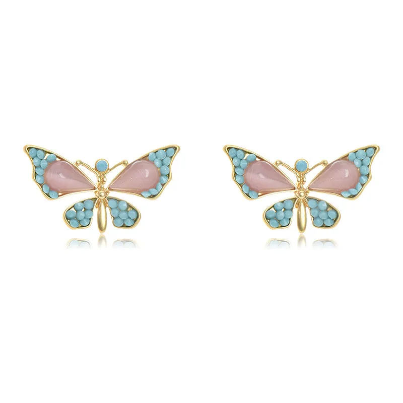 Wholesale Middle Antique Glazed Butterfly Diamond Dumb Gold Alloy Earrings