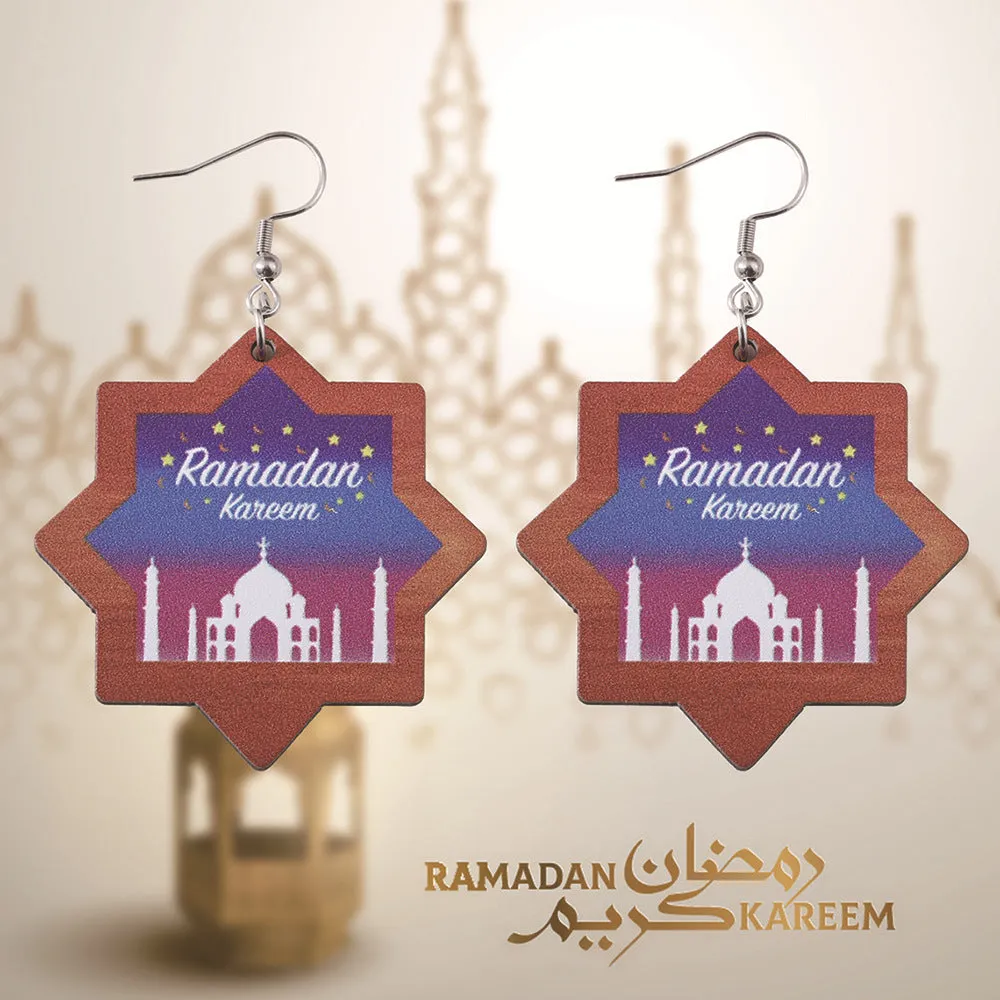 Wholesale Middle Eastern Ramadan Wooden Double Sided Earrings Irregular Heart Shape Earrings