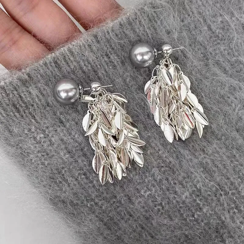 Wholesale Minimalist Wheat Tassels Gray Pearl Earrings