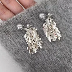 Wholesale Minimalist Wheat Tassels Gray Pearl Earrings