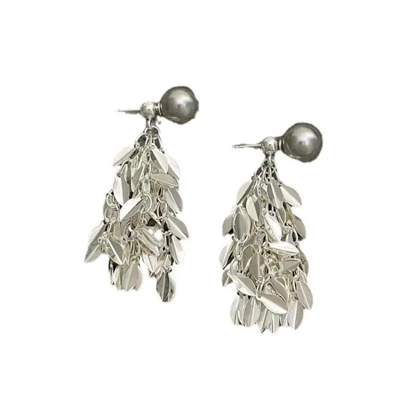 Wholesale Minimalist Wheat Tassels Gray Pearl Earrings