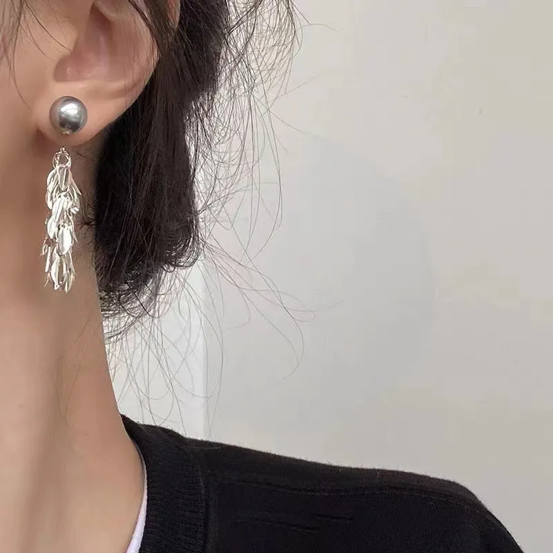 Wholesale Minimalist Wheat Tassels Gray Pearl Earrings