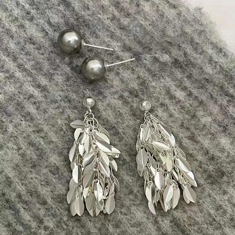 Wholesale Minimalist Wheat Tassels Gray Pearl Earrings