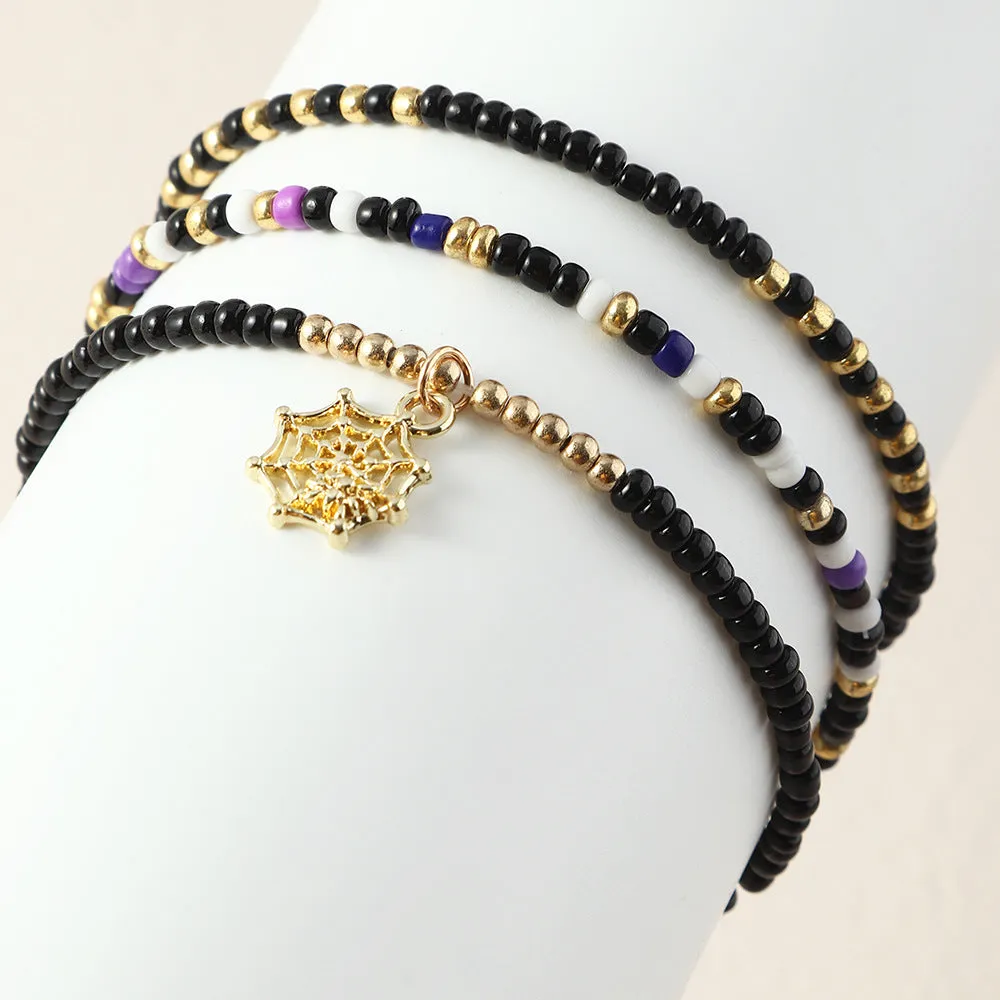 Wholesale Mixed Color Rice Bead Pumpkin Bat Alloy Bracelet