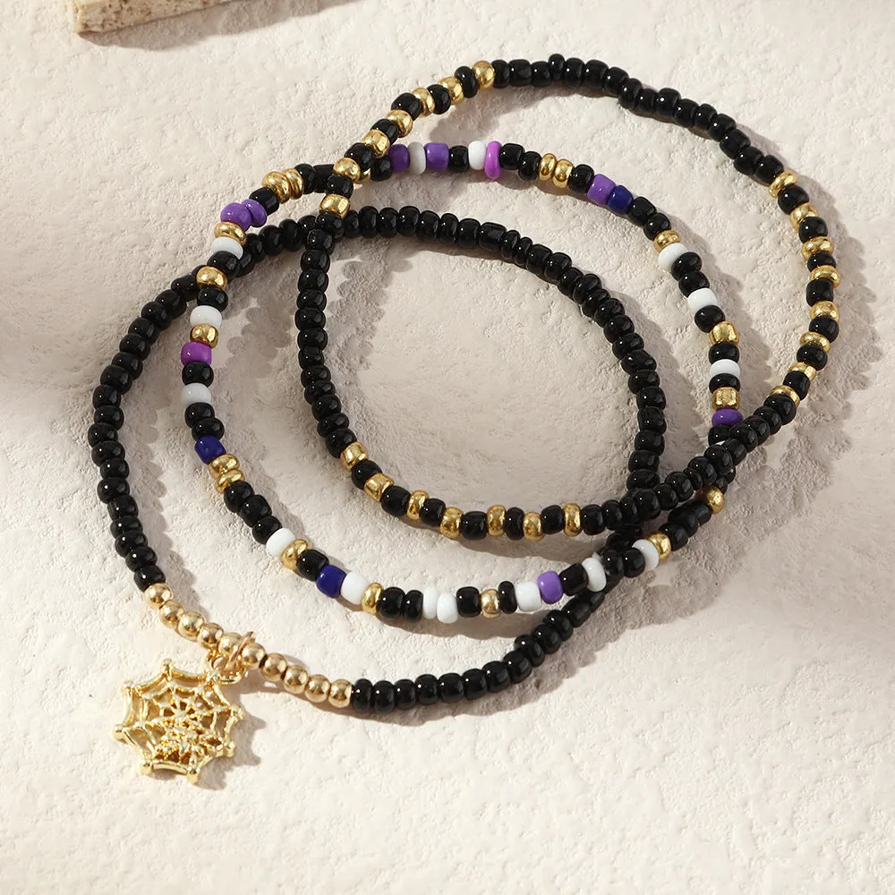 Wholesale Mixed Color Rice Bead Pumpkin Bat Alloy Bracelet