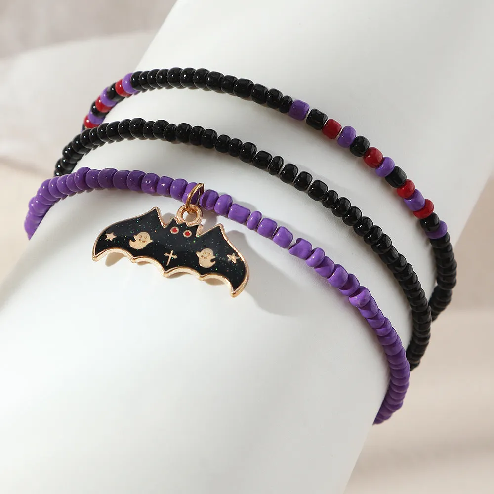 Wholesale Mixed Color Rice Bead Pumpkin Bat Alloy Bracelet