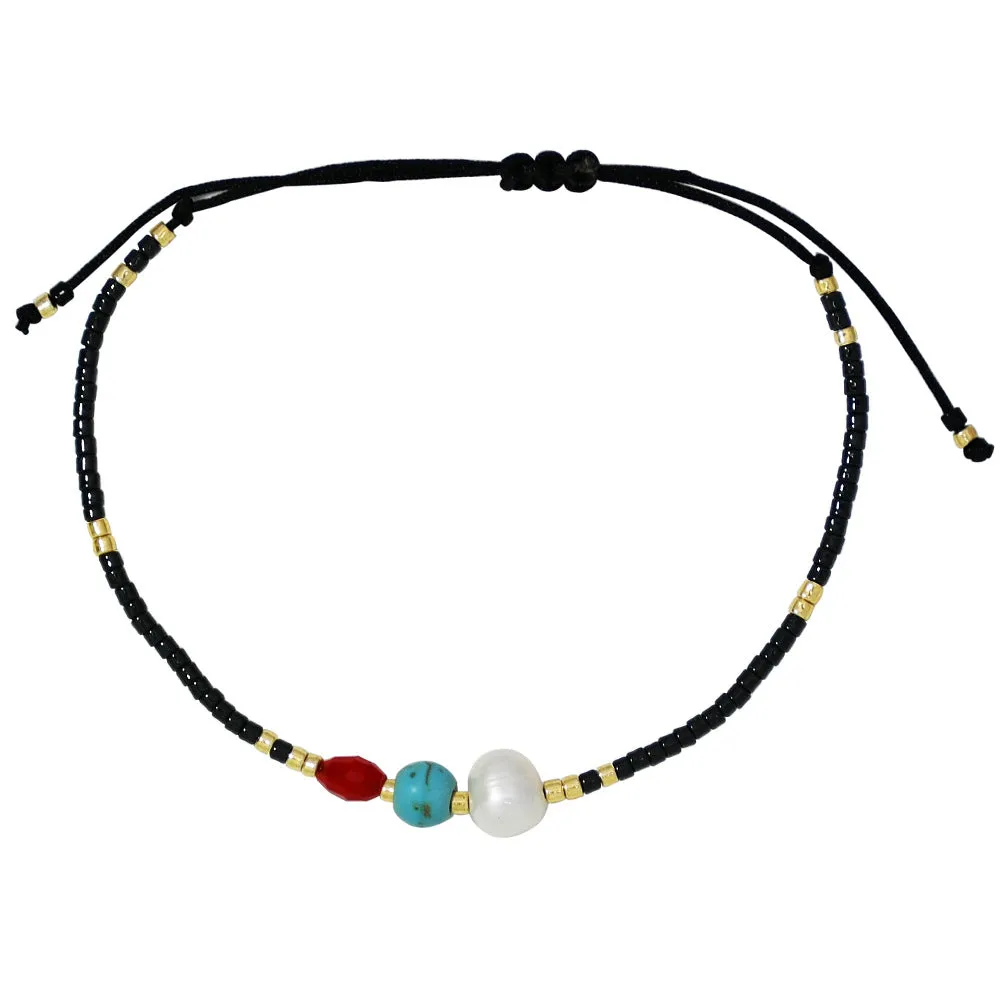 Wholesale Miyuki Millet Beads Handwoven Red String Freshwater Pearl Turquoise Bracelet