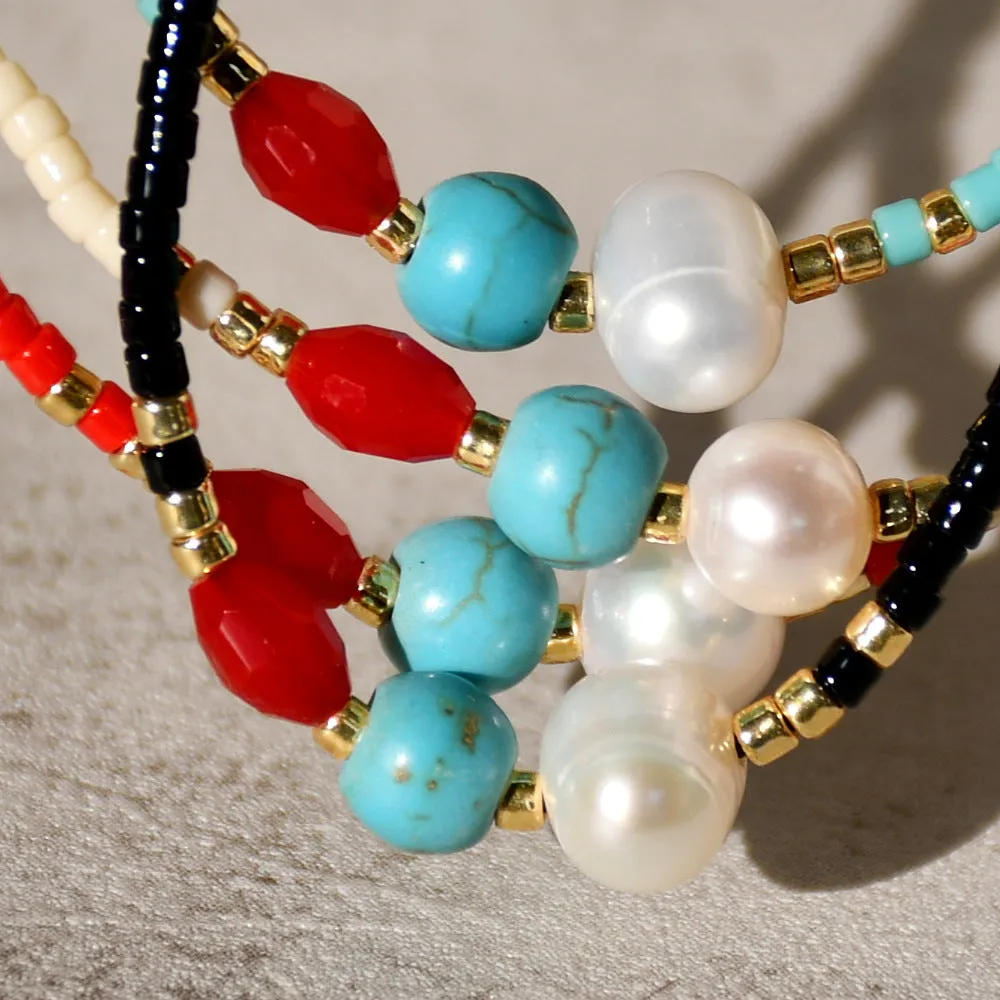 Wholesale Miyuki Millet Beads Handwoven Red String Freshwater Pearl Turquoise Bracelet