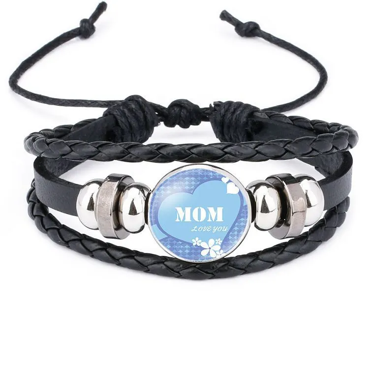 Wholesale Mom Heart Letter Crystal Cowhide Beads Bracelet