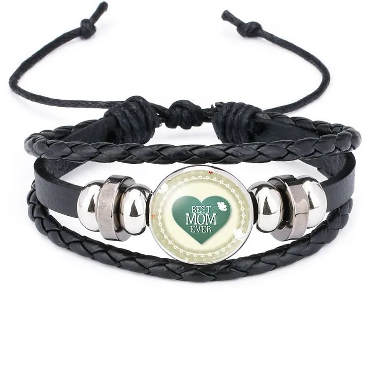 Wholesale Mom Heart Letter Crystal Cowhide Beads Bracelet