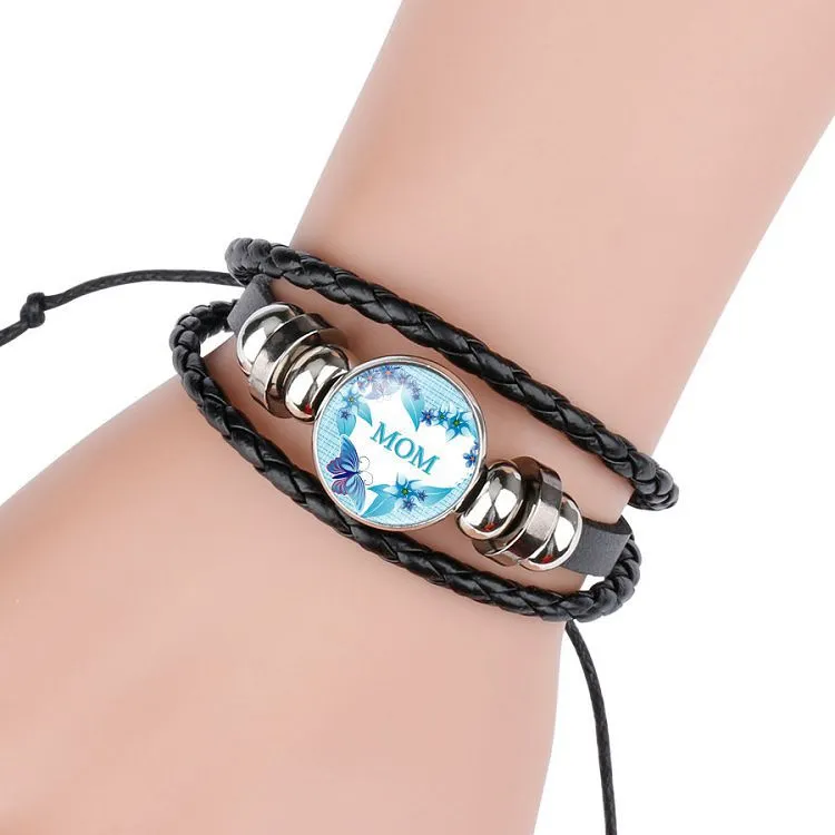 Wholesale Mom Heart Letter Crystal Cowhide Beads Bracelet