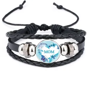Wholesale Mom Heart Letter Crystal Cowhide Beads Bracelet