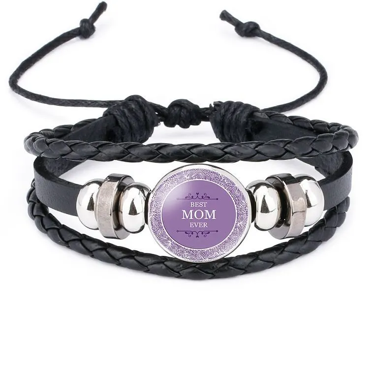 Wholesale Mom Heart Letter Crystal Cowhide Beads Bracelet