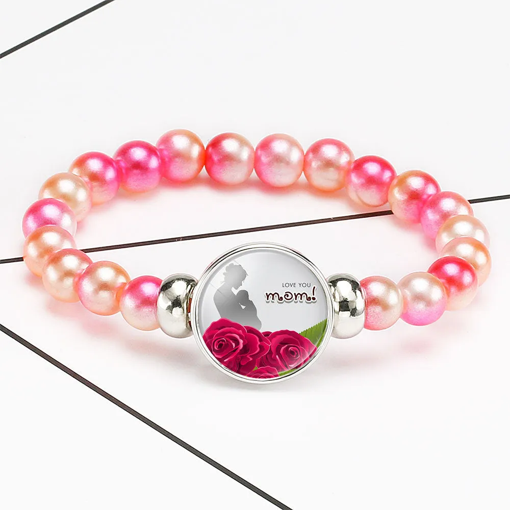 Wholesale MOM Heart Shaped Gemstone Alloy Bracelet