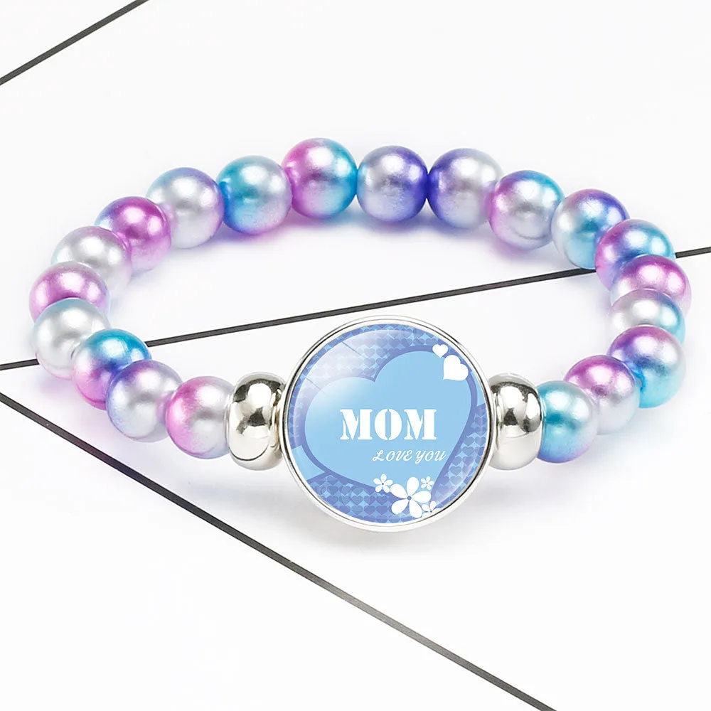 Wholesale MOM Heart Shaped Gemstone Alloy Bracelet