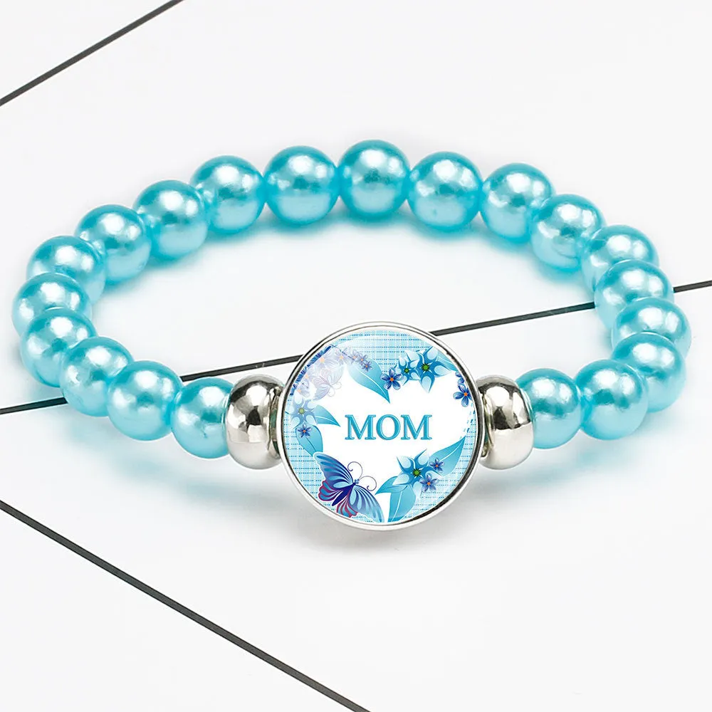 Wholesale MOM Heart Shaped Gemstone Alloy Bracelet