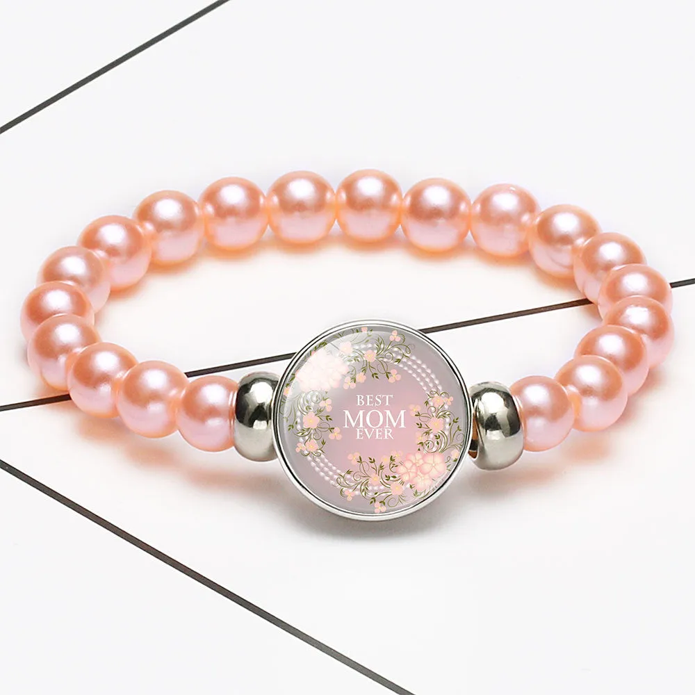 Wholesale MOM Heart Shaped Gemstone Alloy Bracelet