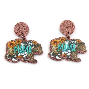 Wholesale Mother's Day Acrylic Bear Mama Earrings