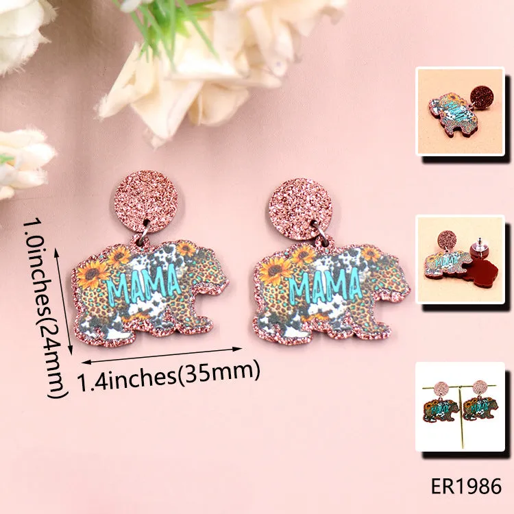Wholesale Mother's Day Acrylic Bear Mama Earrings