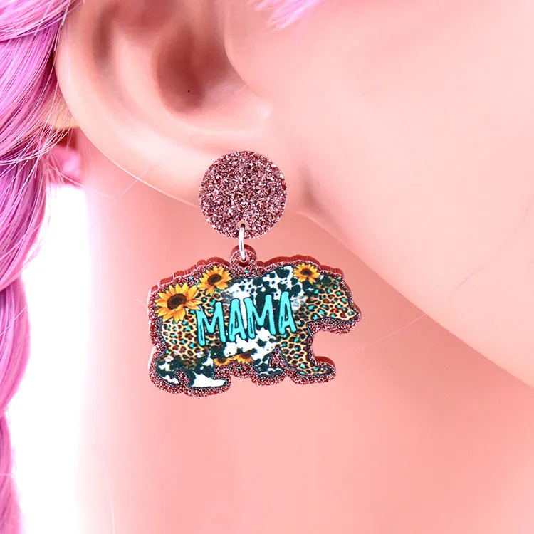 Wholesale Mother's Day Acrylic Bear Mama Earrings