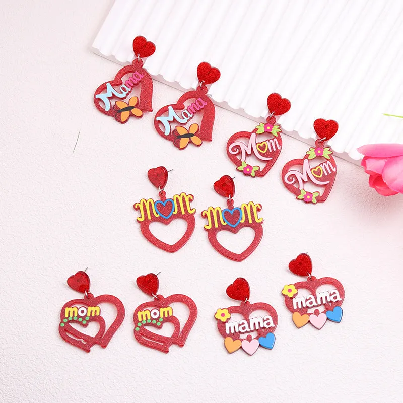 Wholesale Mother's Day Acrylic Hollow Red Heart Earrings