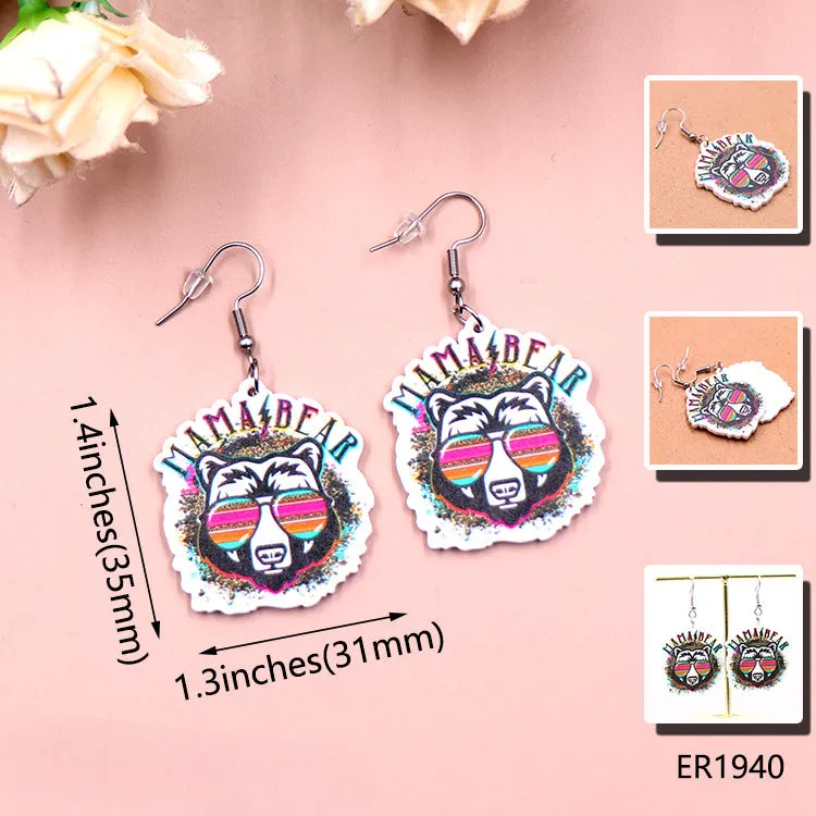 Wholesale Mother's Day Acrylic Lion Mama Earrings