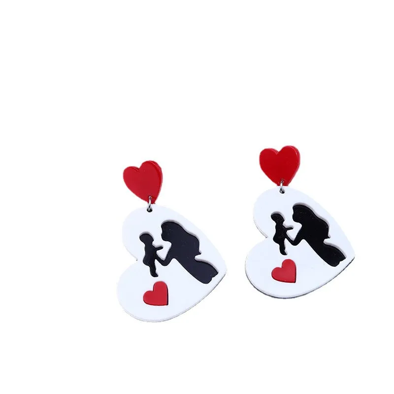 Wholesale Mother's Day Acrylic Love Double Layer Earrings