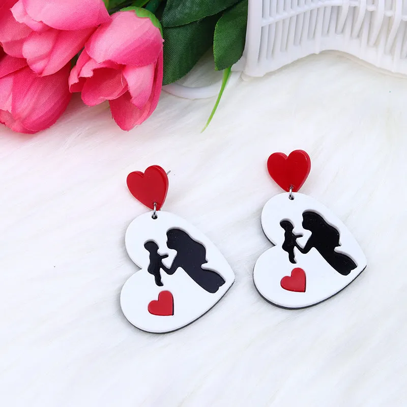 Wholesale Mother's Day Acrylic Love Double Layer Earrings