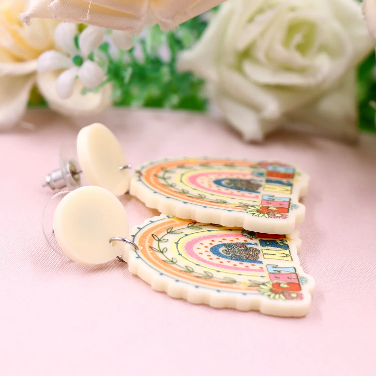 Wholesale Mother's Day Acrylic Rainbow Cat Mama Earrings