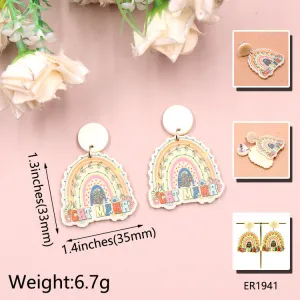Wholesale Mother's Day Acrylic Rainbow Cat Mama Earrings