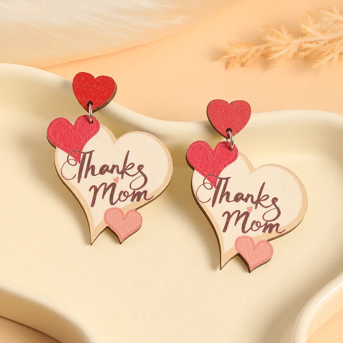Wholesale Mother's Day Alphabet Printed Love Wooden Earrings