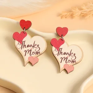 Wholesale Mother's Day Alphabet Printed Love Wooden Earrings