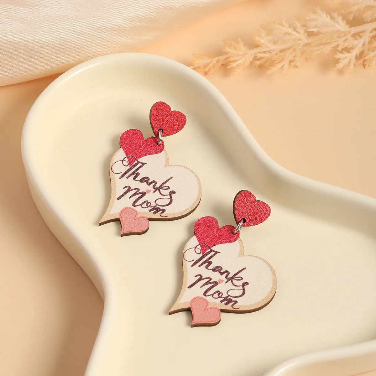 Wholesale Mother's Day Alphabet Printed Love Wooden Earrings