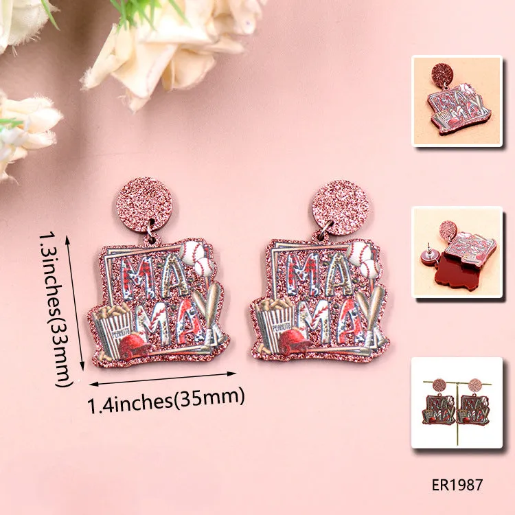 Wholesale Mother's Day Baseball Mama Acrylic Earrings