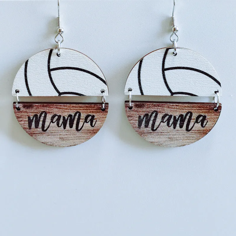 Wholesale Mother's Day Basketball Wooden Round Earrings