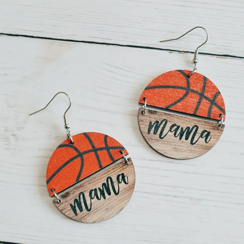 Wholesale Mother's Day Basketball Wooden Round Earrings