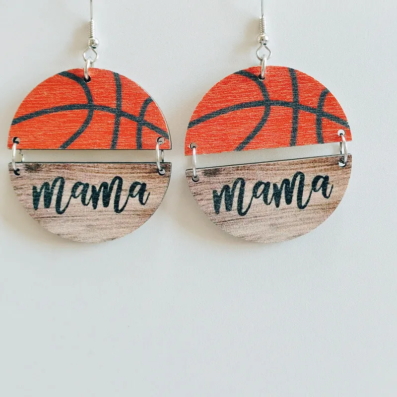 Wholesale Mother's Day Basketball Wooden Round Earrings
