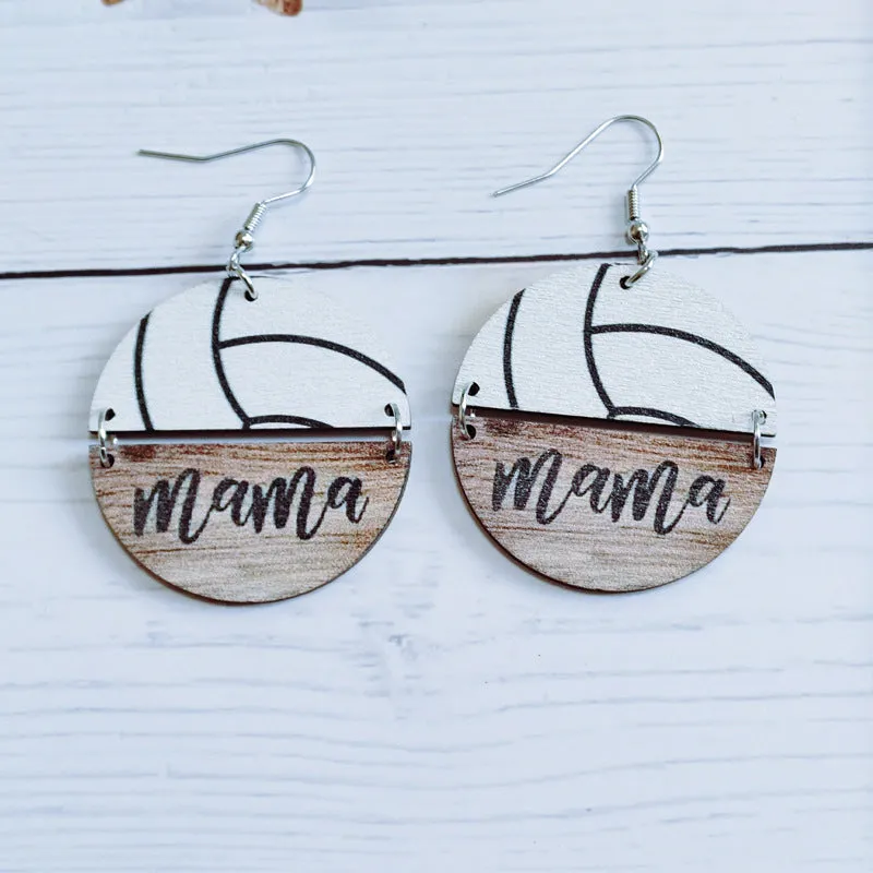 Wholesale Mother's Day Basketball Wooden Round Earrings