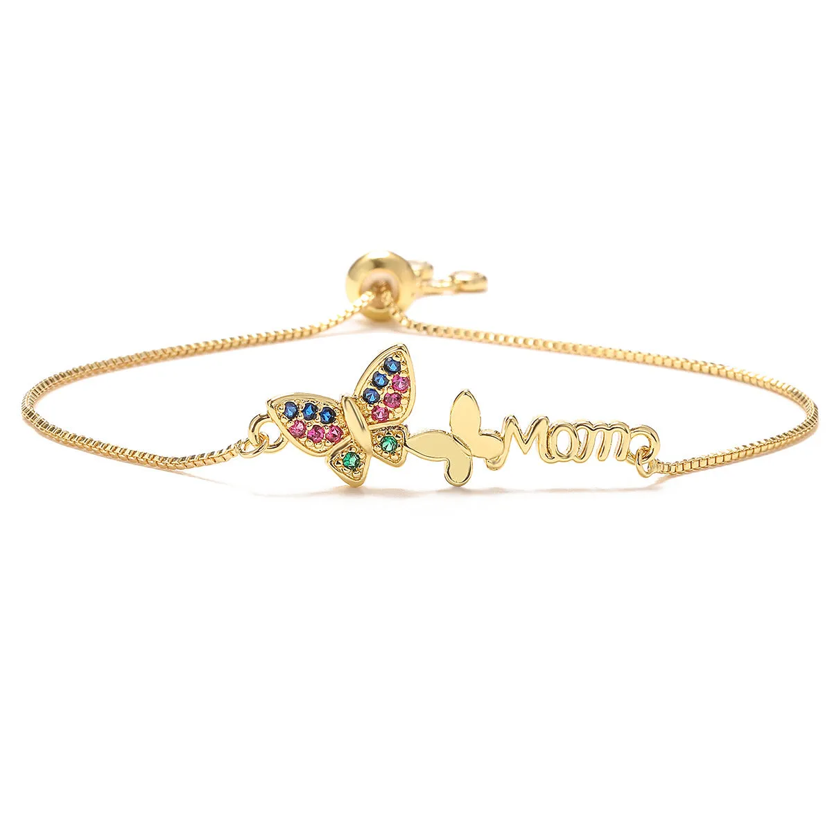 Wholesale Mother's Day Copper Plated 18K Gold Zircon MAMA Bracelet