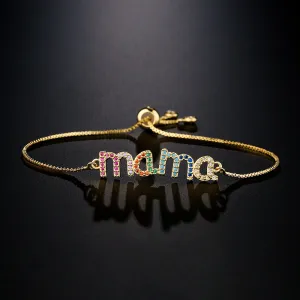 Wholesale Mother's Day Copper Pull Adjustable Gold Color Zirconium MAMA Bracelet