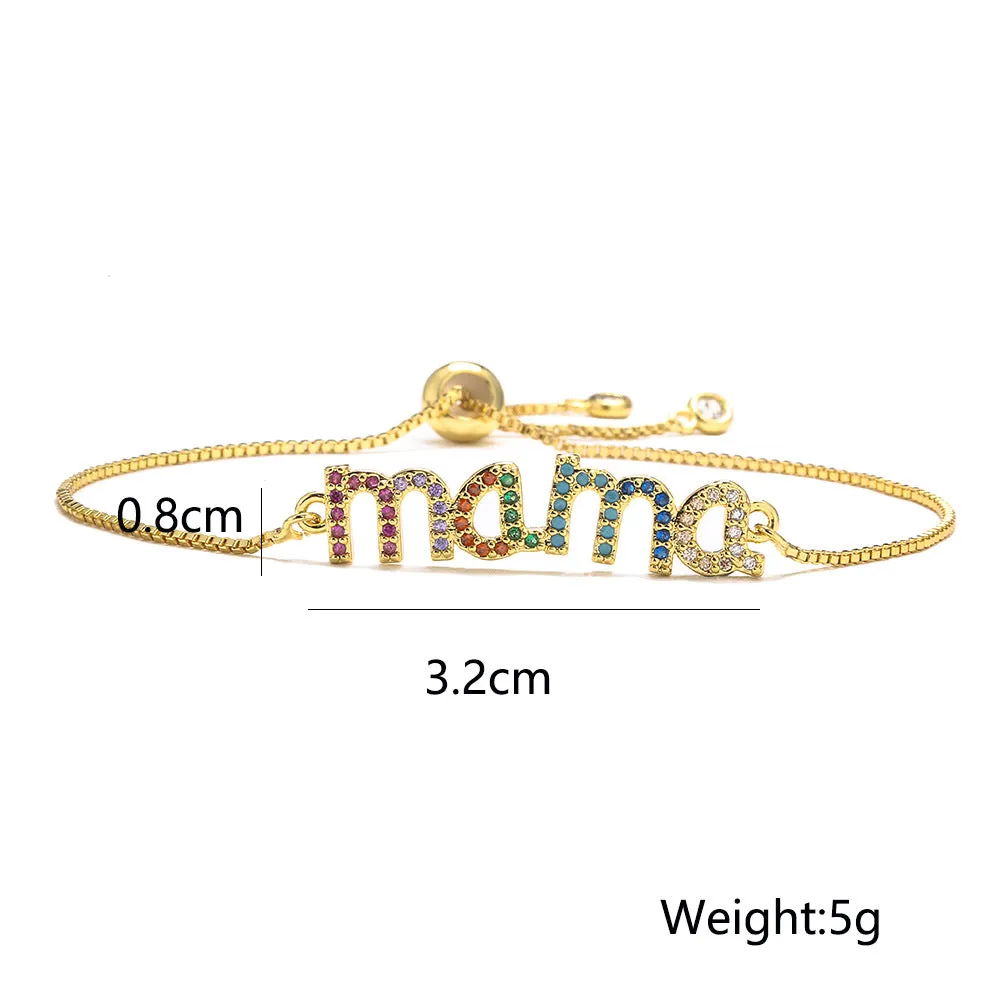 Wholesale Mother's Day Copper Pull Adjustable Gold Color Zirconium MAMA Bracelet