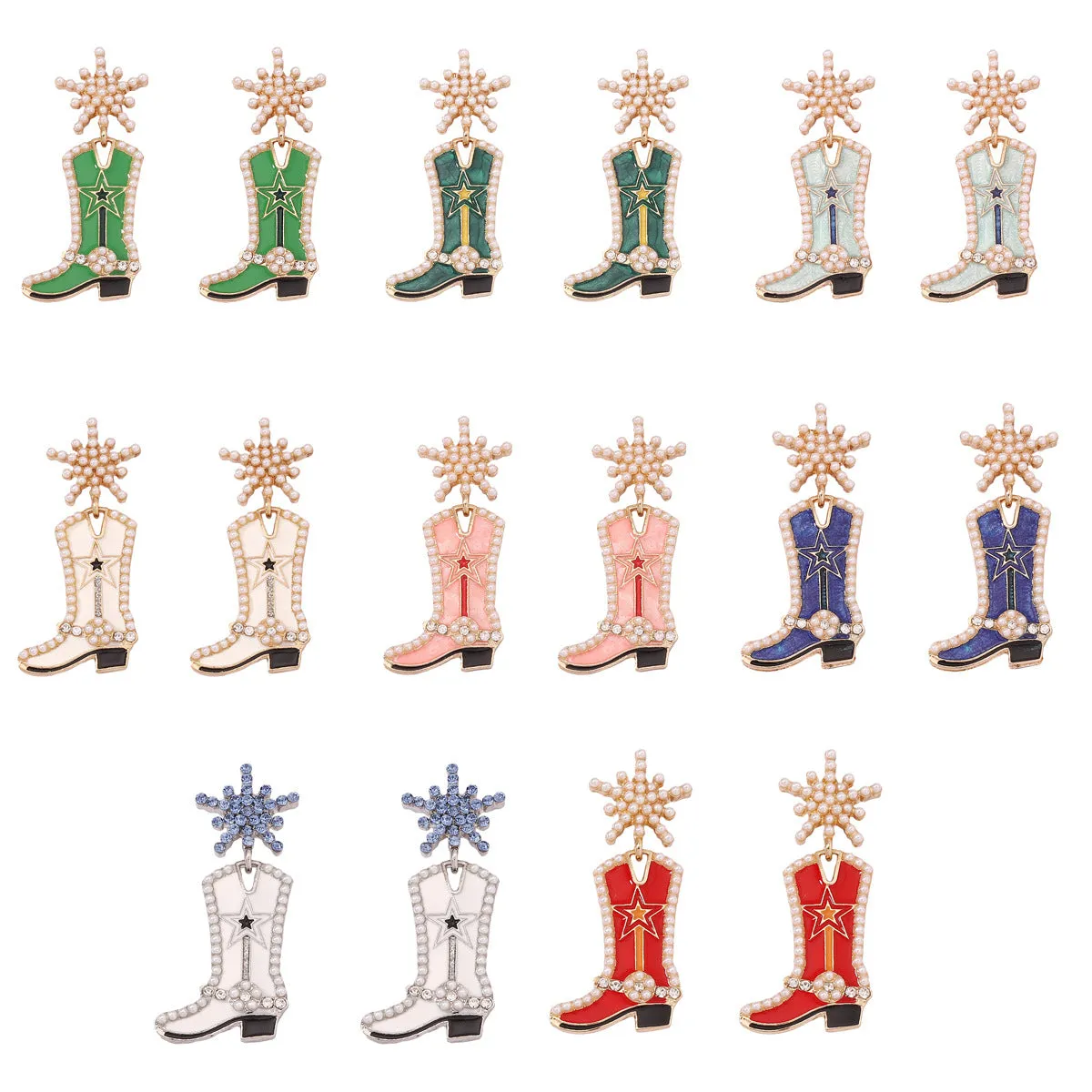Wholesale Mother's Day Creative Oil Dripping Long Boots Alloy Earrings