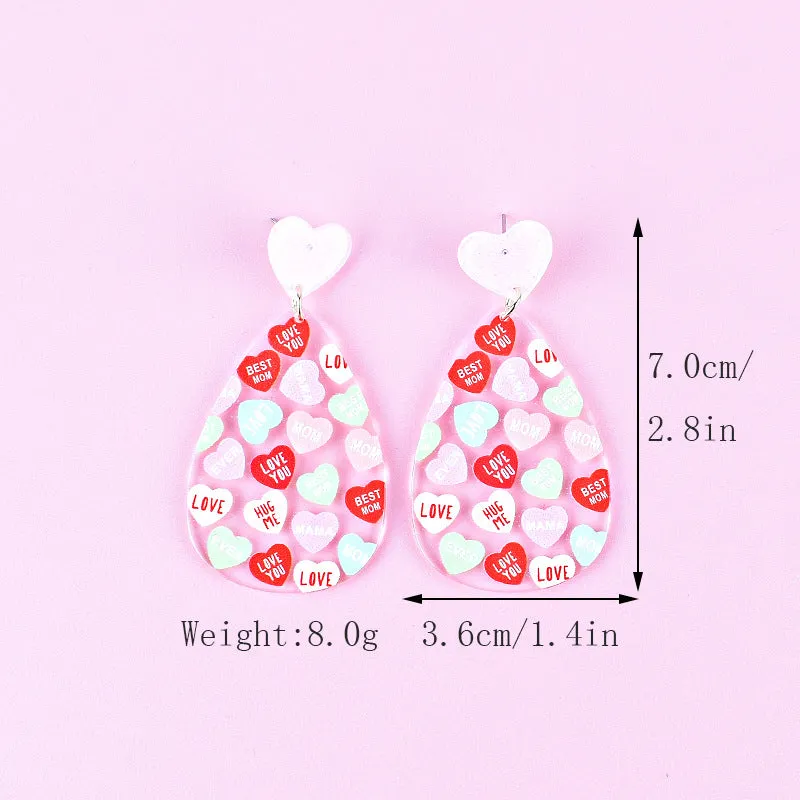 Wholesale Mother's Day Love MOM Letter Women's Heart Shaped Gift LOVE Earrings