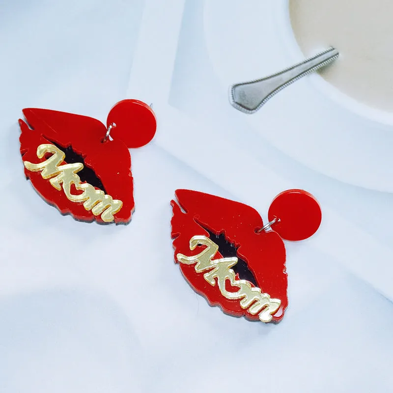 Wholesale Mother's Day MAMA Acrylic Lip Earrings